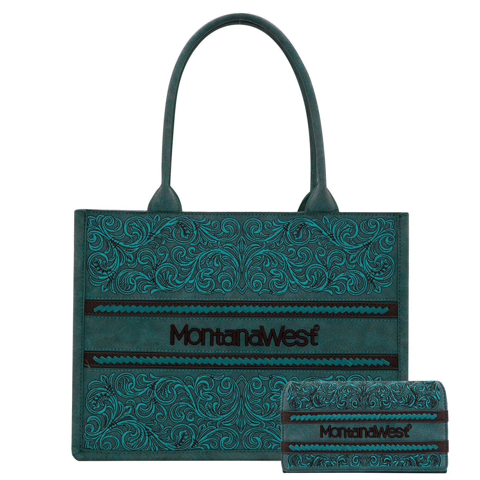 MW1279G-8119W Montana West Embroidered Collection Concealed Carry Tote Wallet Set -Turquoise