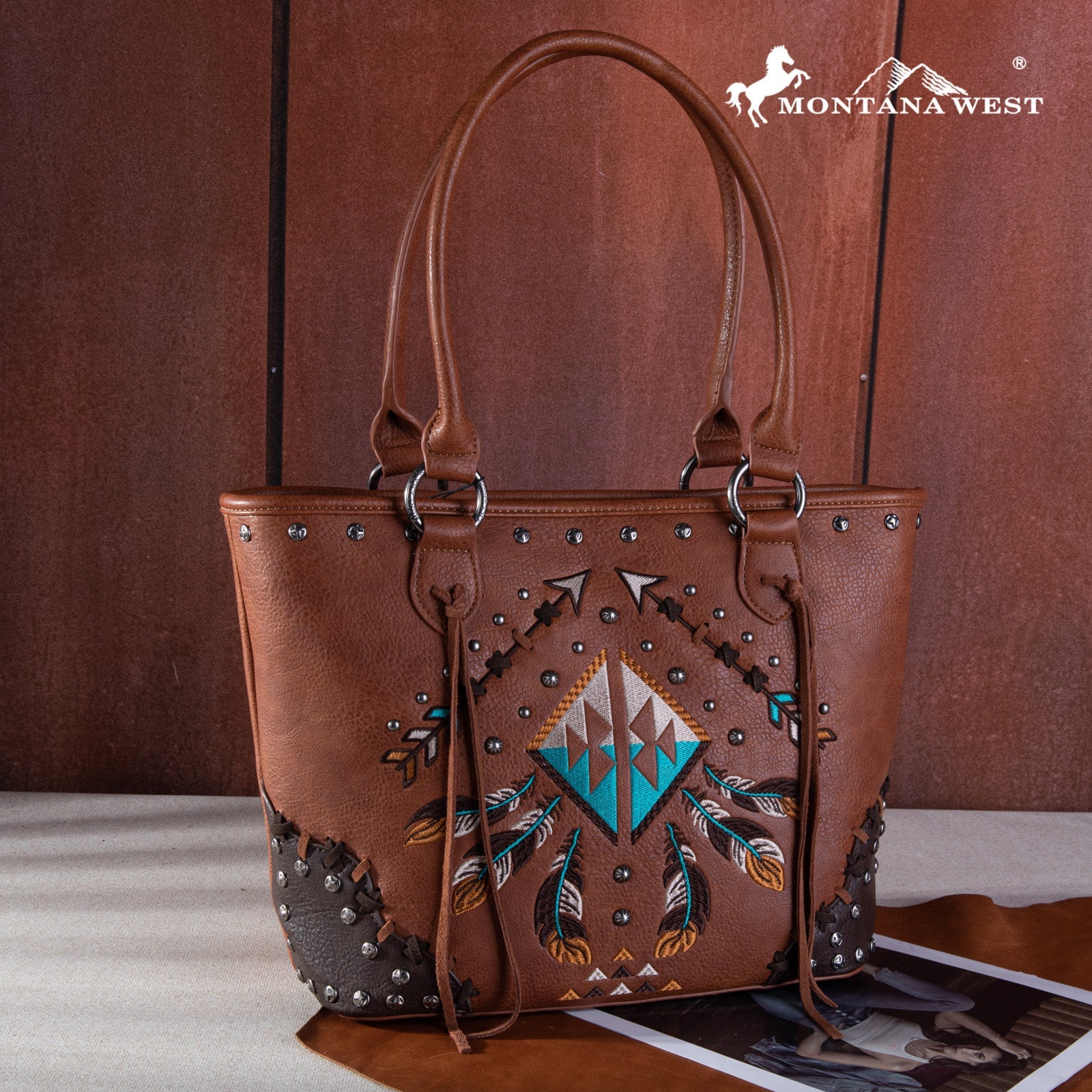 Montana West Embroidered Arrow Feather Collection Concealed Carry Tote with matching wallet