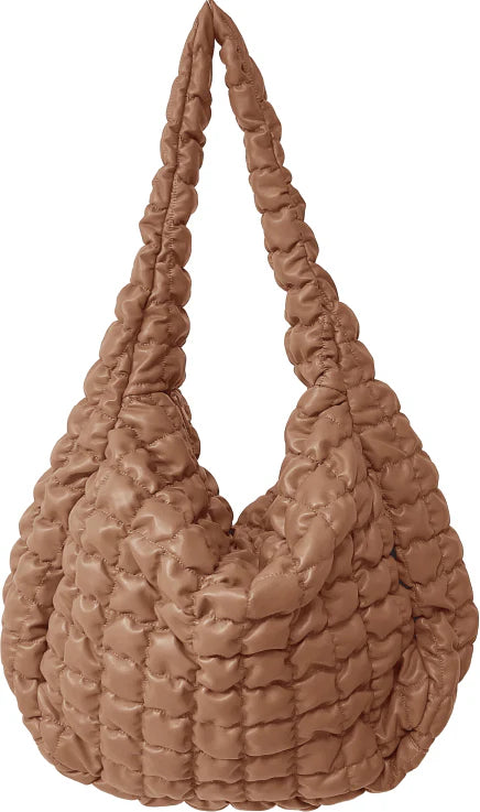 Large Camel Glossy Quilted Bag