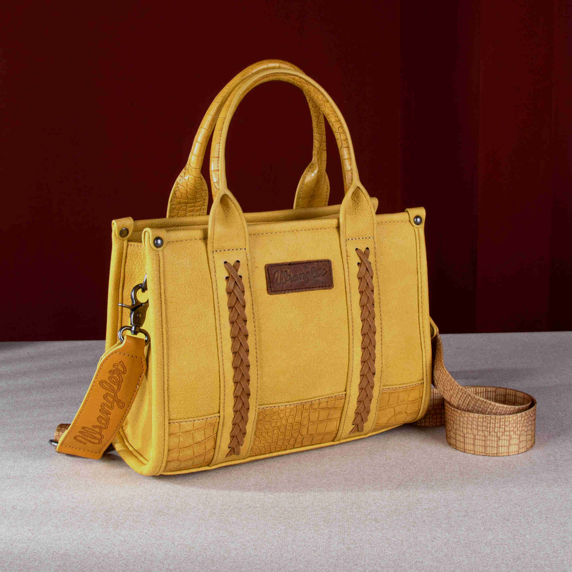 Wrangler Croc Print Concealed Carry Tote/Crossbody - Mustard