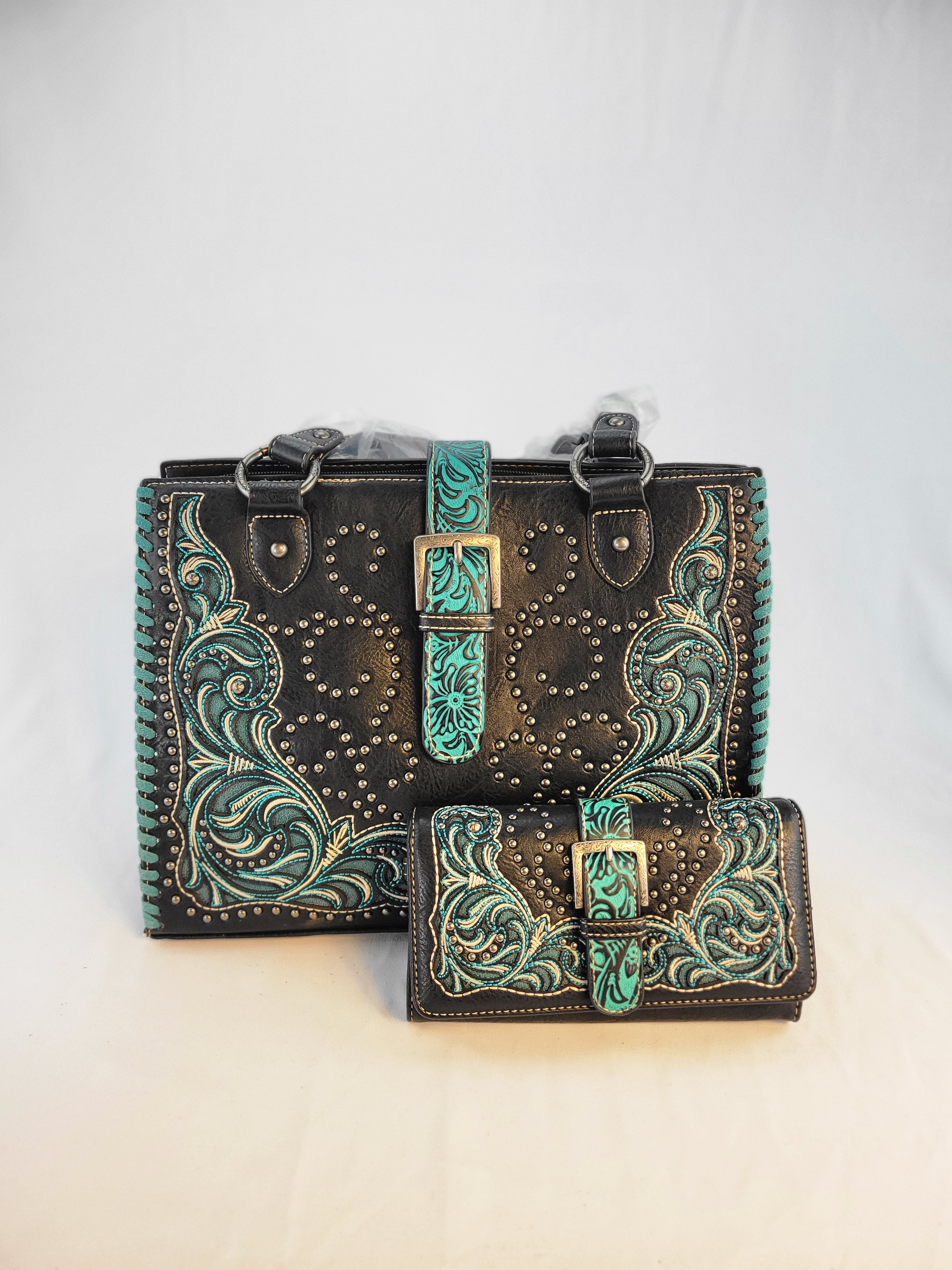 Montana West Embroidered Collection Concealed Carry Tote-Turquoise