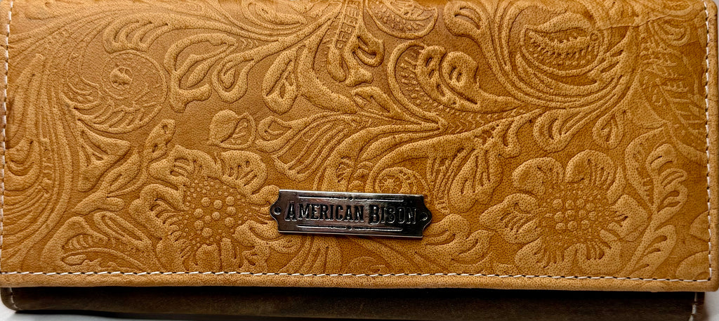American Bison Leather Flower Embossed Wallet