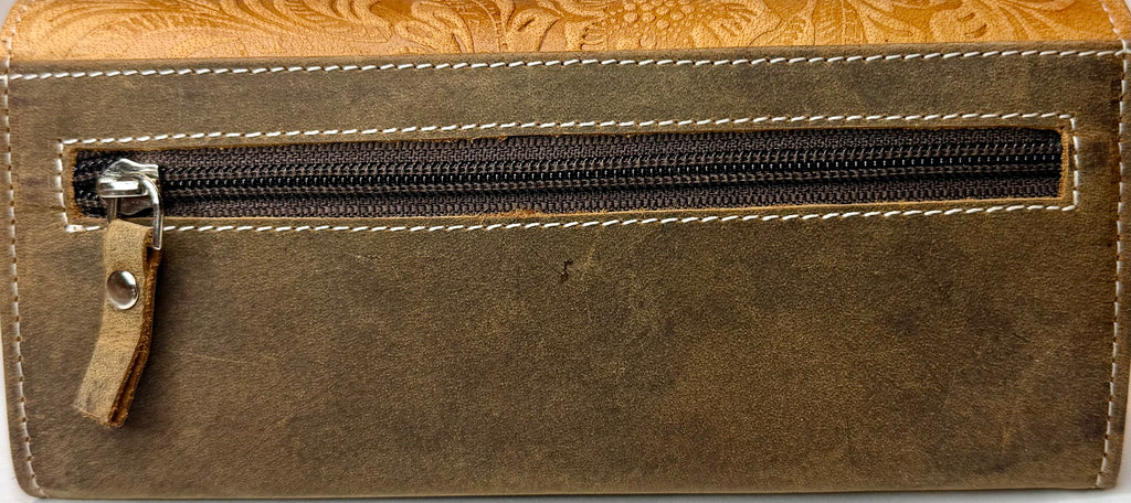 American Bison Leather Flower Embossed Wallet