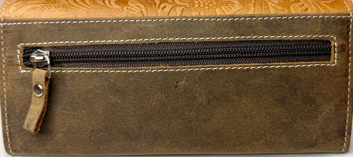 American Bison Leather Flower Embossed Wallet