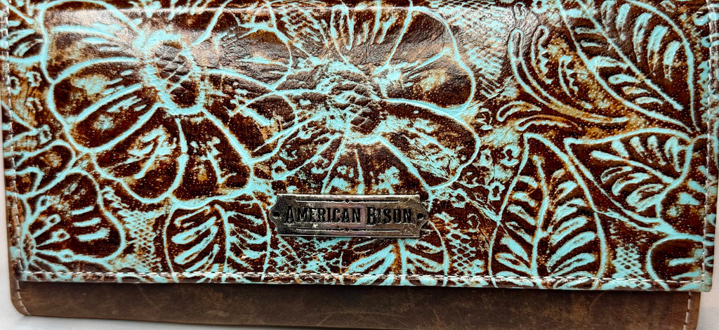 American Bison Leather Flower Embossed Wallet