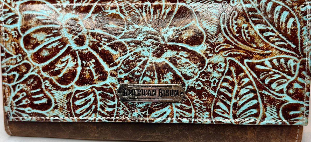 American Bison Leather Flower Embossed Wallet