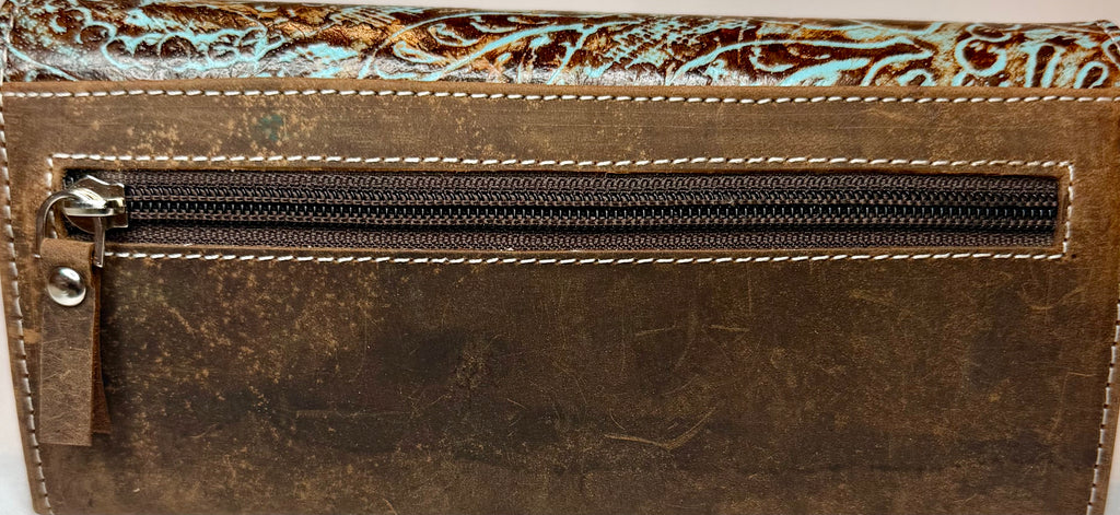 American Bison Leather Flower Embossed Wallet