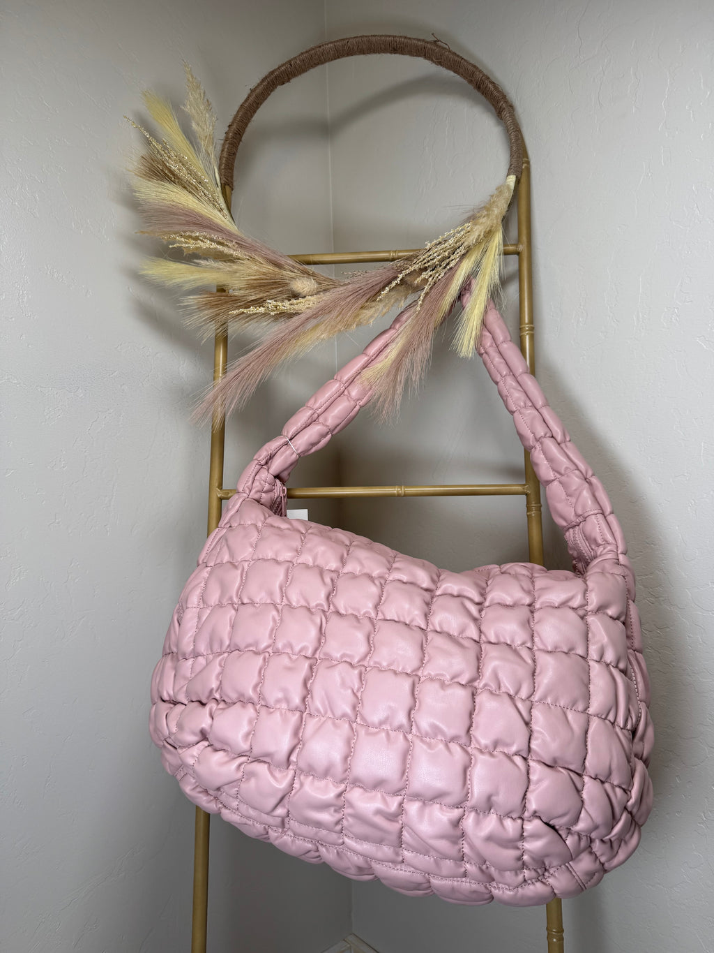 Large Pink Glossy Quilted Bag