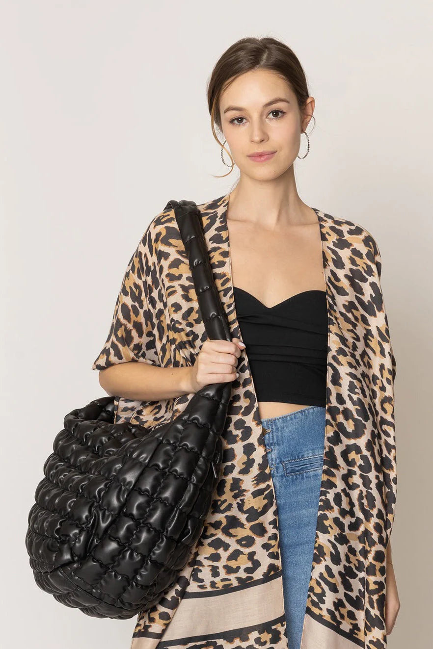 Large Black Glossy Quilted Bag