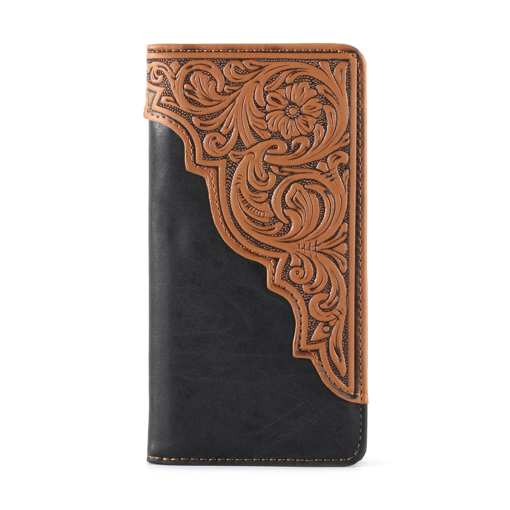 Embossed Floral Men's Bifold Long PU Leather Wallet