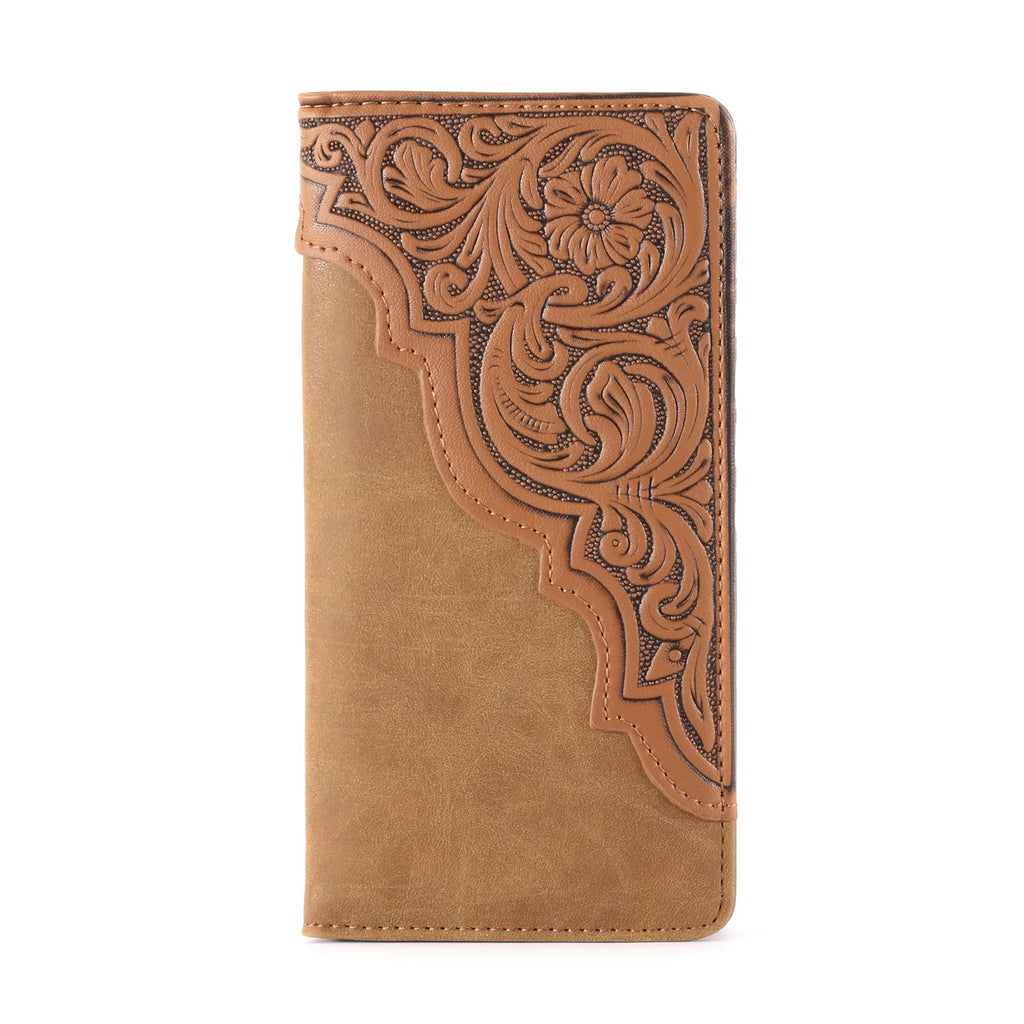 Embossed Floral Men's Bifold Long PU Leather Wallet