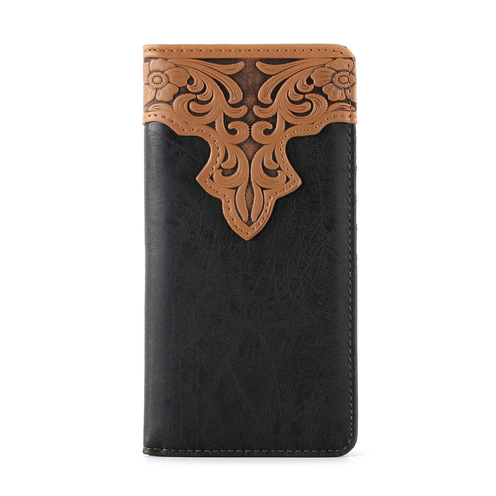 Embossed Vintage Floral Men's Bifold Long PU Leather Wallet