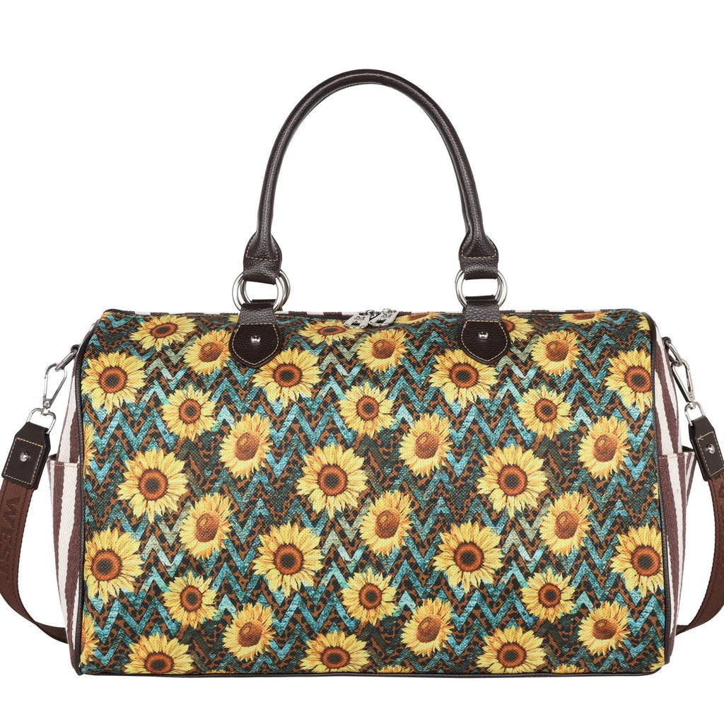 Montana West Leopard Sunflower Print Canvas Weekender Bag