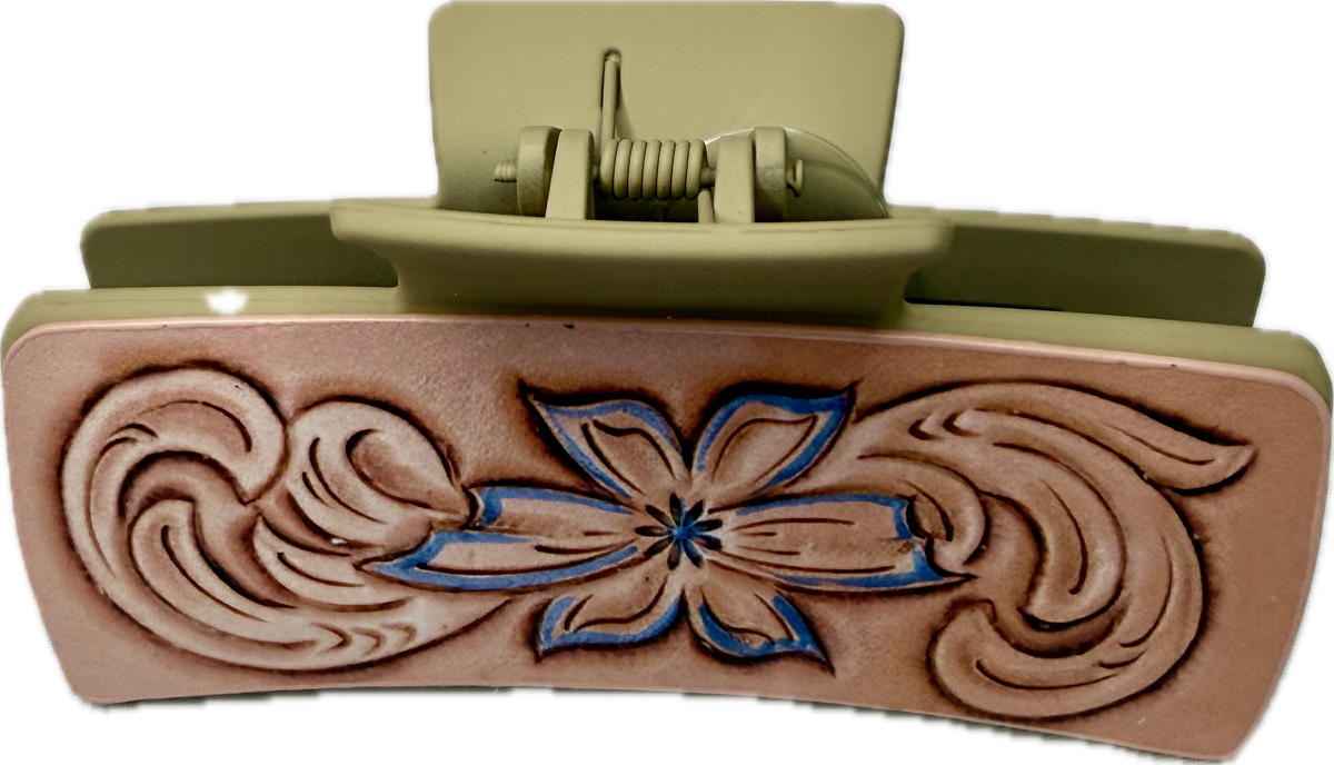 Lg Blue Lined Flower Clip