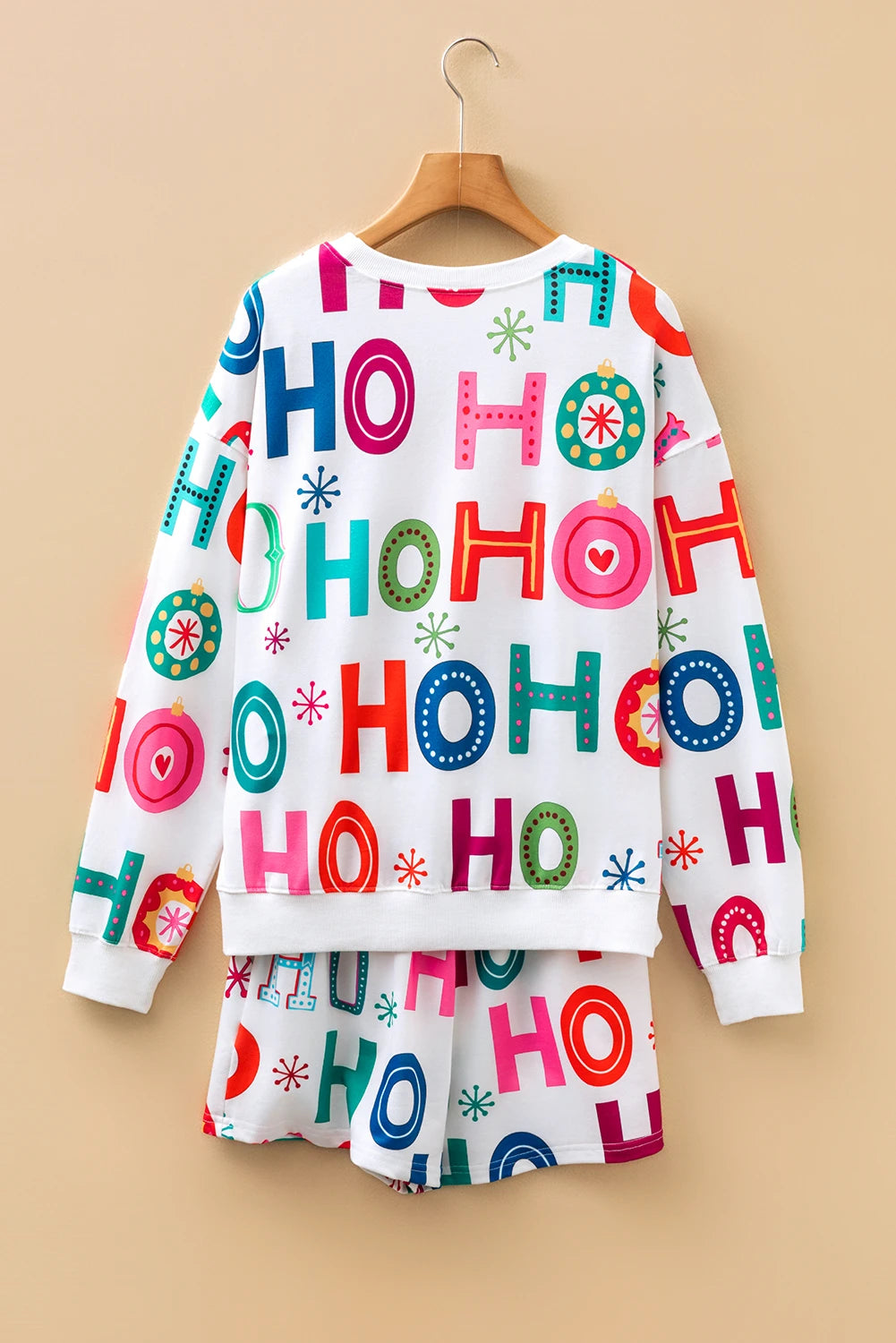 White Ho Ho Ho Christmas Fashion Print 2pcs Lounge Short Set