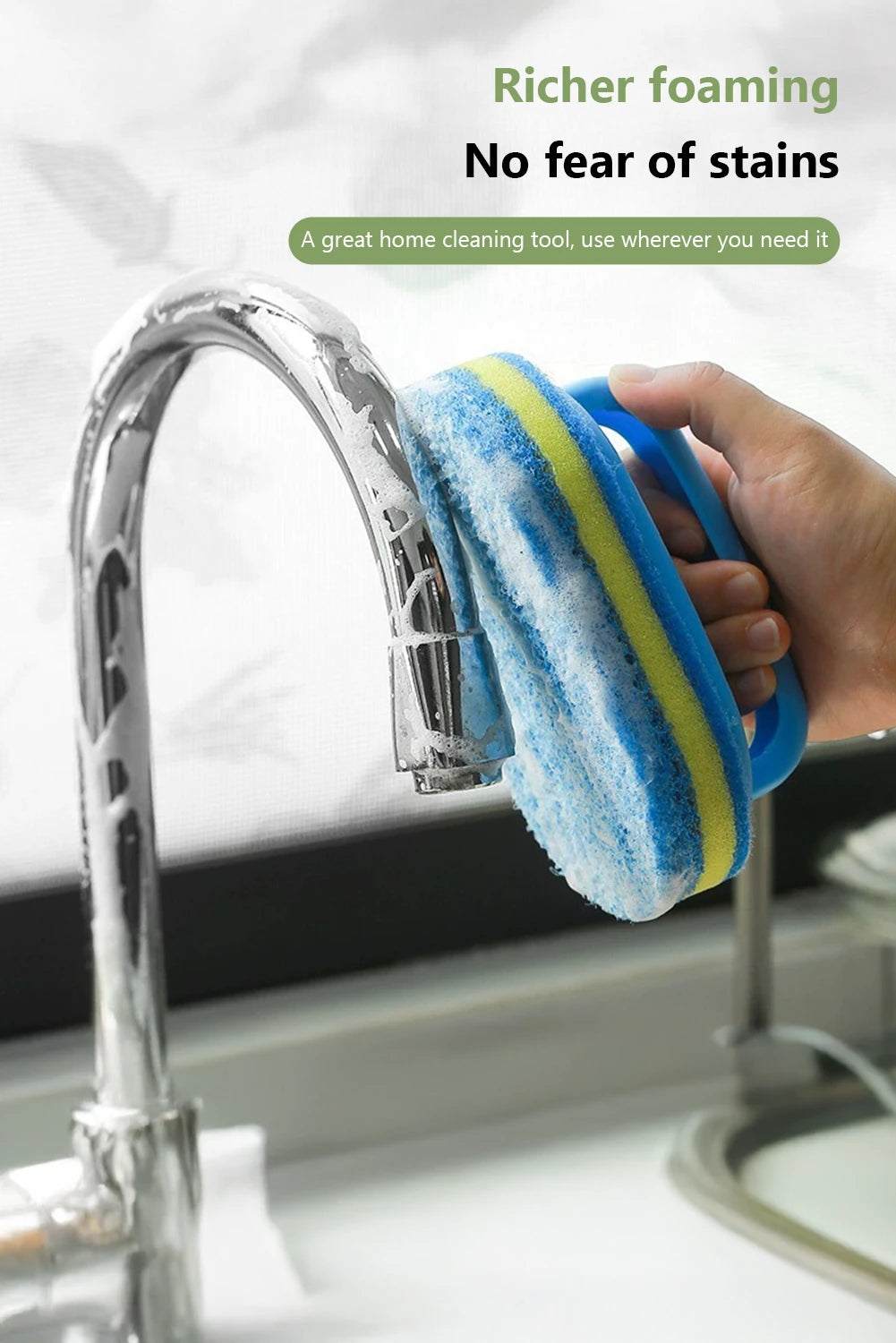 Sky Blue Multifunctional Sponge Clean Brush with Handle