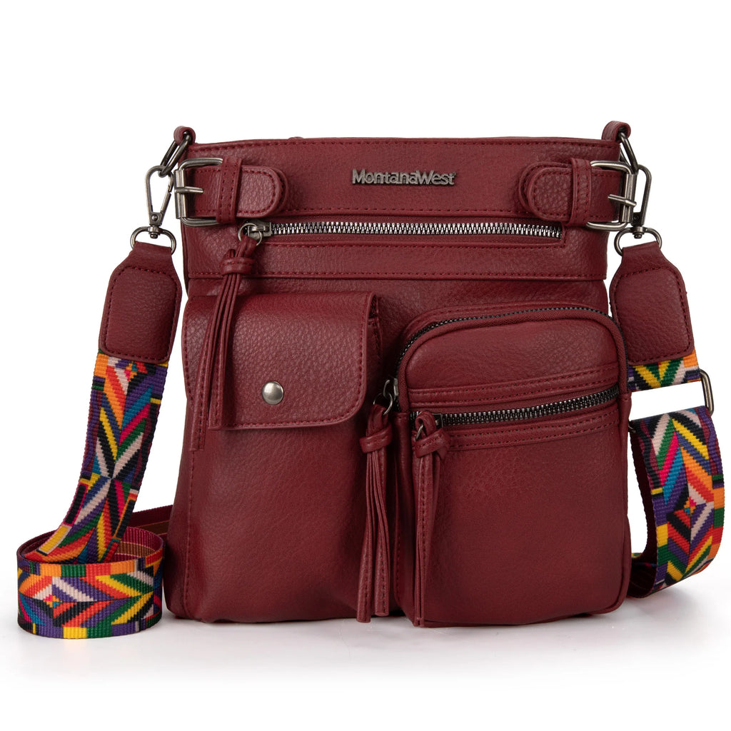 Montana West Multi Pockets Crossbody Bag - Burgundy