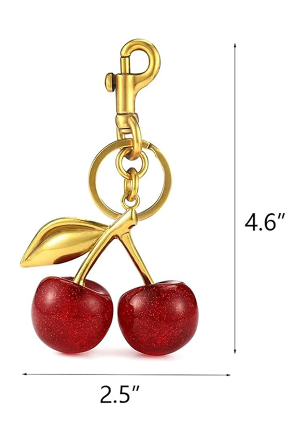 Gold Glitter Cherry Shape Plated Alloy Keychain