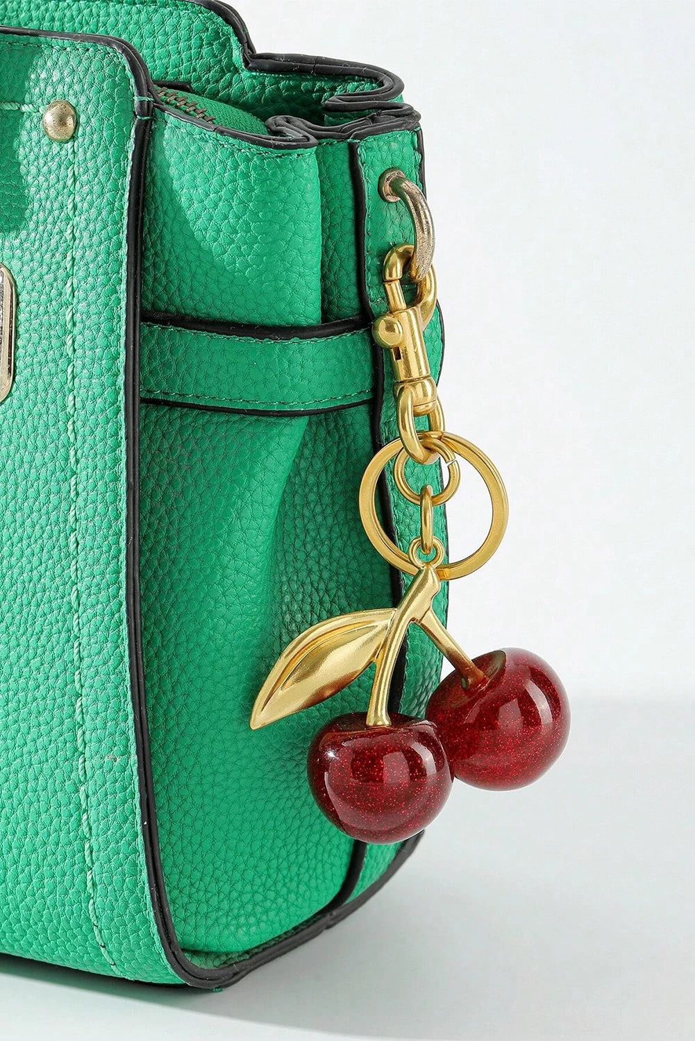 Gold Glitter Cherry Shape Plated Alloy Keychain