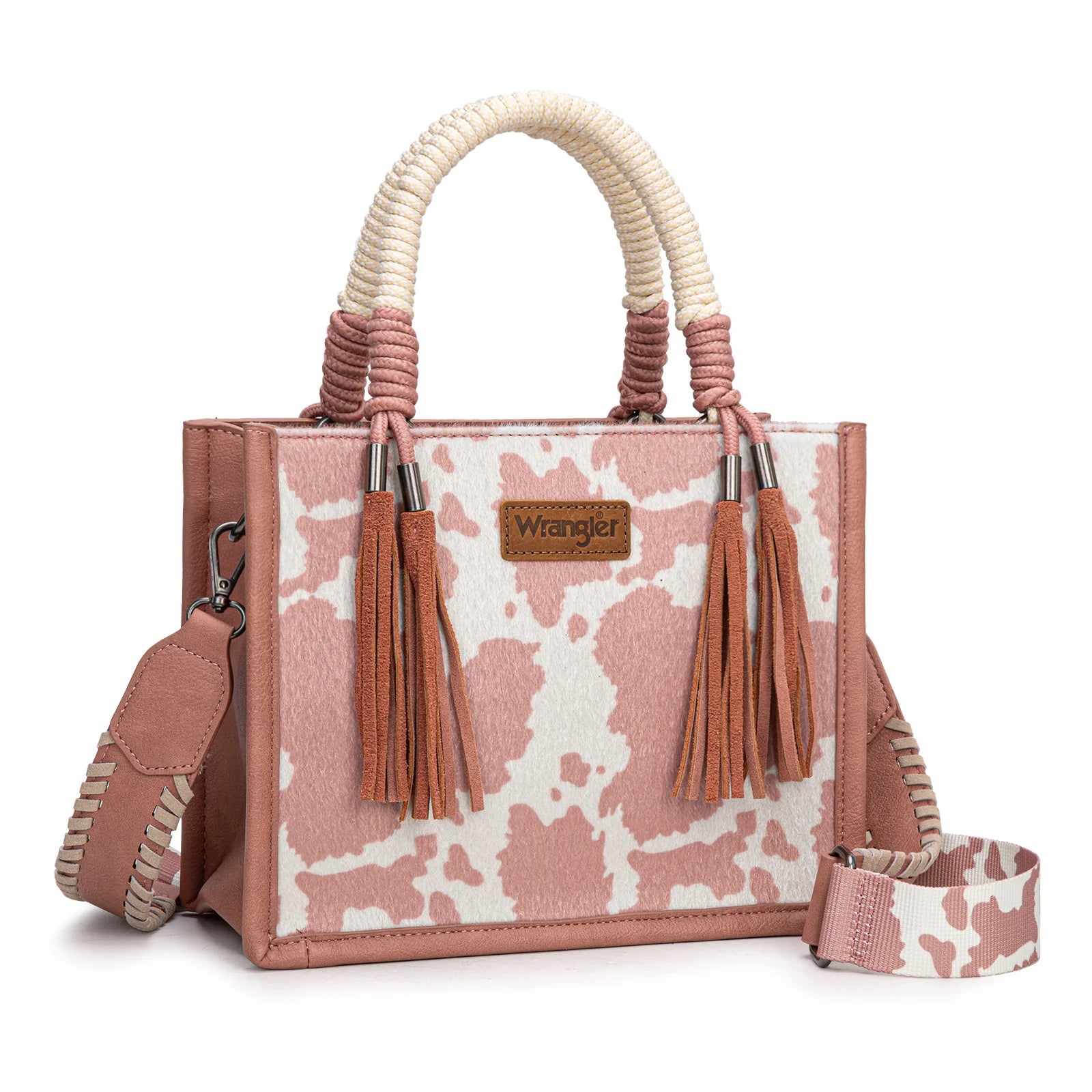 Wrangler Cow Print Tote/Crossbody -Pink