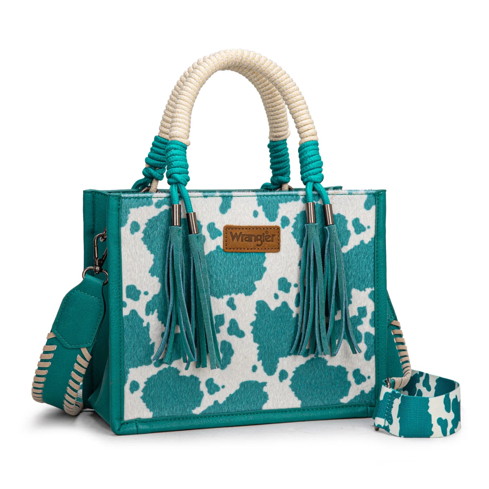 Wrangler Cow Print Tote/Crossbody -Turquoise