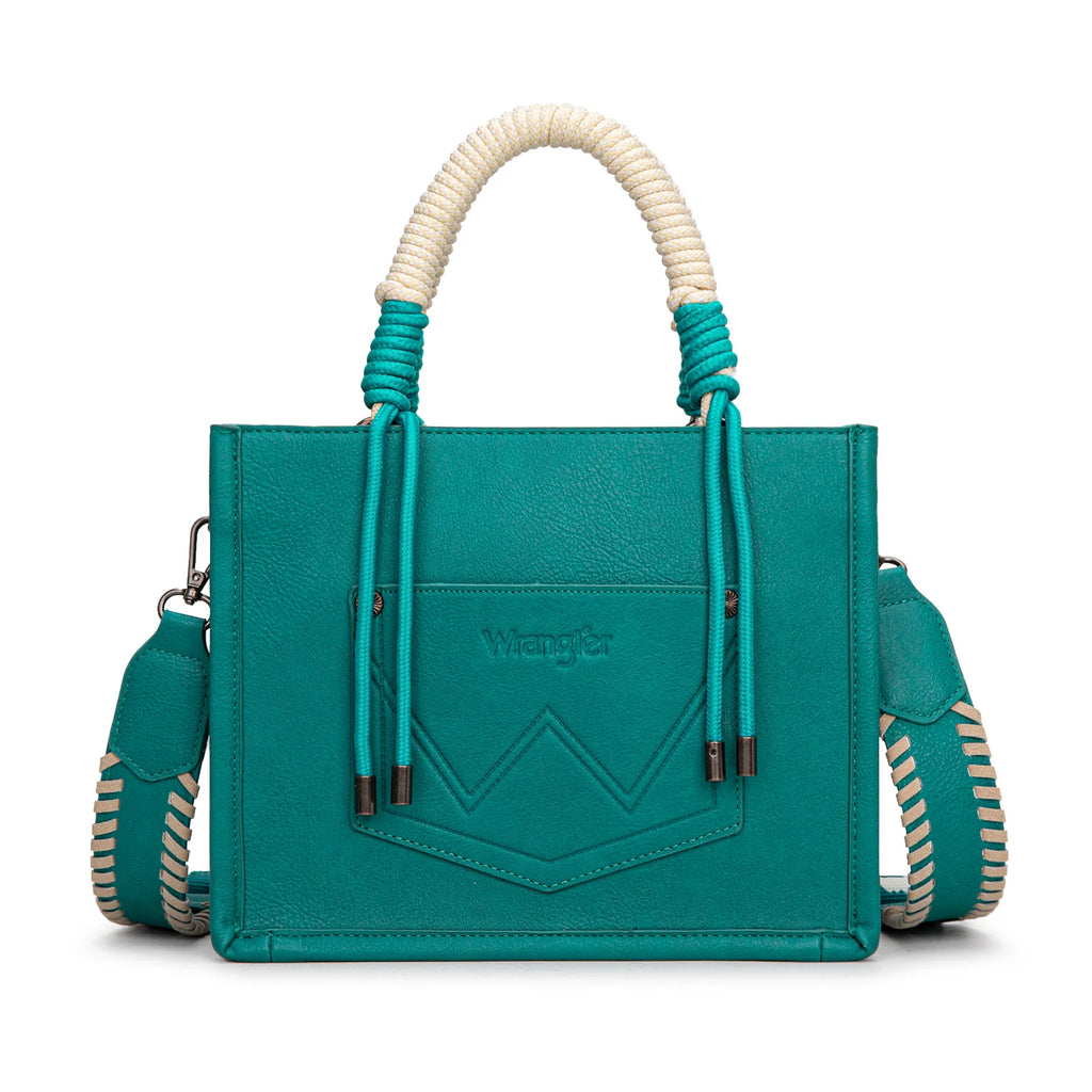 Wrangler Cow Print Tote/Crossbody -Turquoise