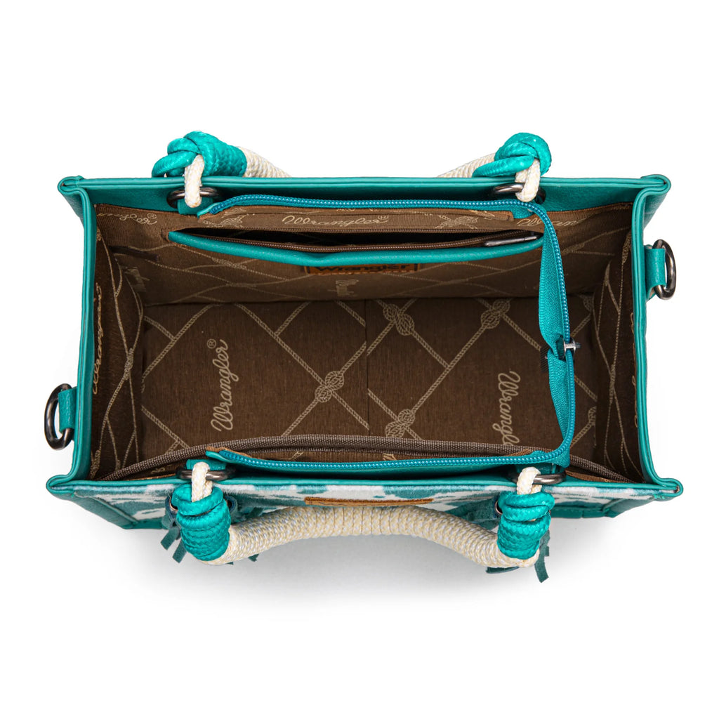 Wrangler Cow Print Tote/Crossbody -Turquoise
