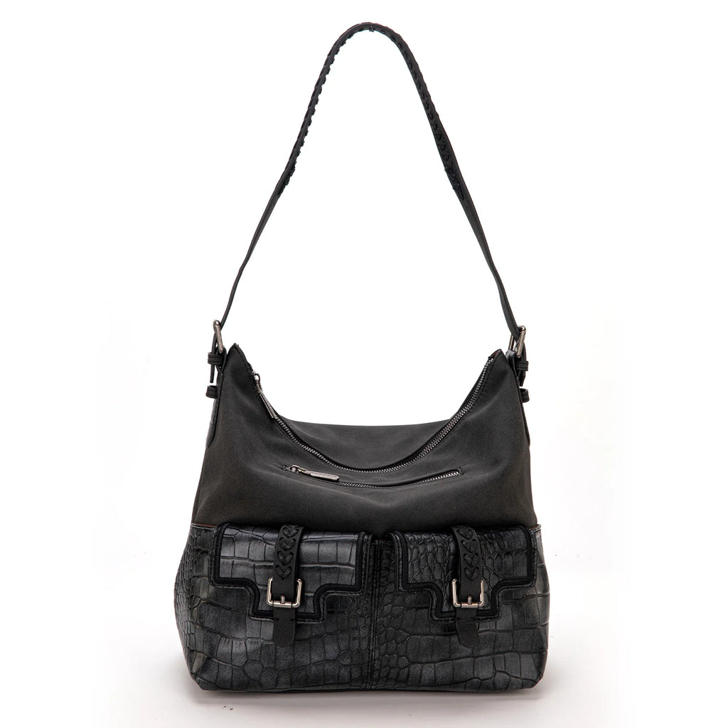 Montana West Croc Print Concealed Carry Hobo Black