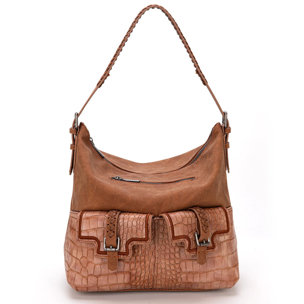Montana West Croc Print Concealed Carry Hobo - Brown