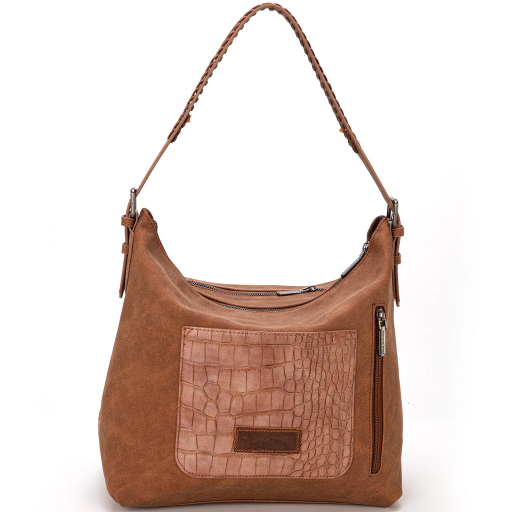 Montana West Croc Print Concealed Carry Hobo - Brown