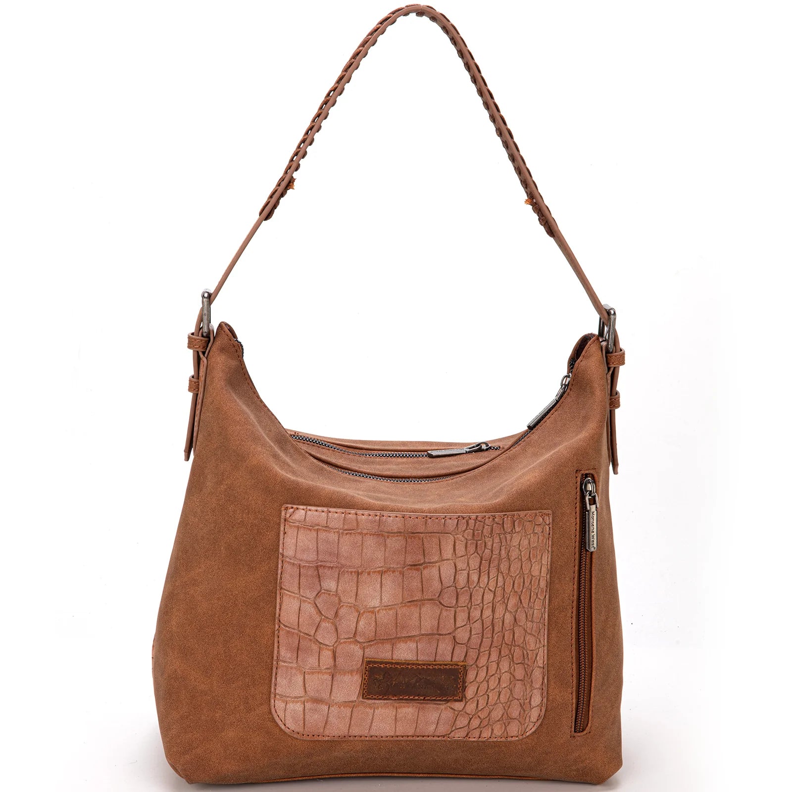 Montana West Croc Print Concealed Carry Hobo - Brown