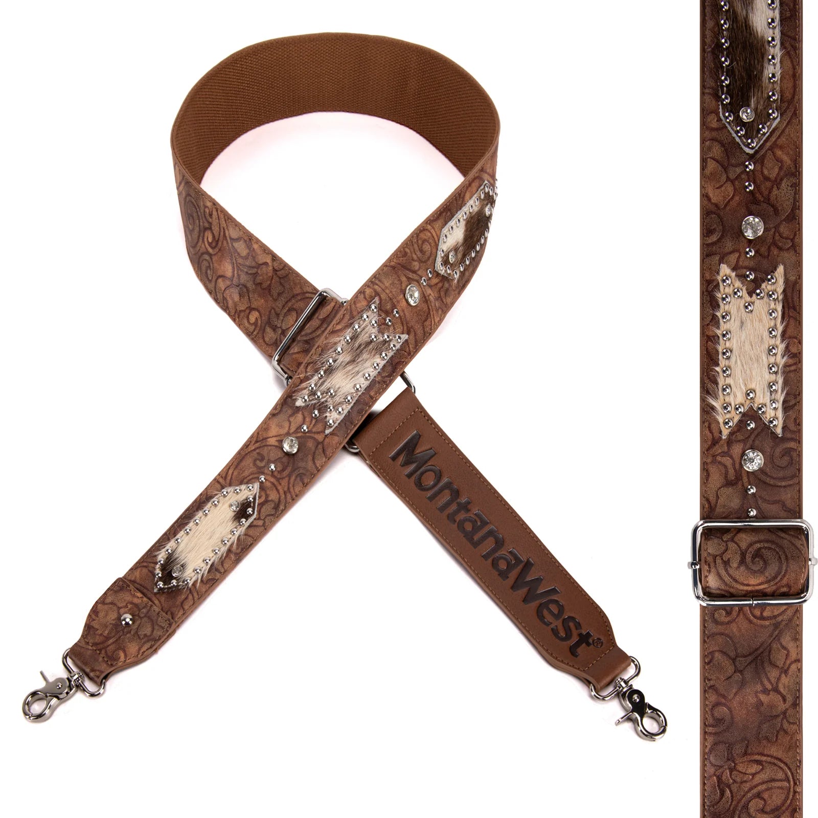 Montana West Western Guitar Style Tooled Cowhide Crossbody Strap