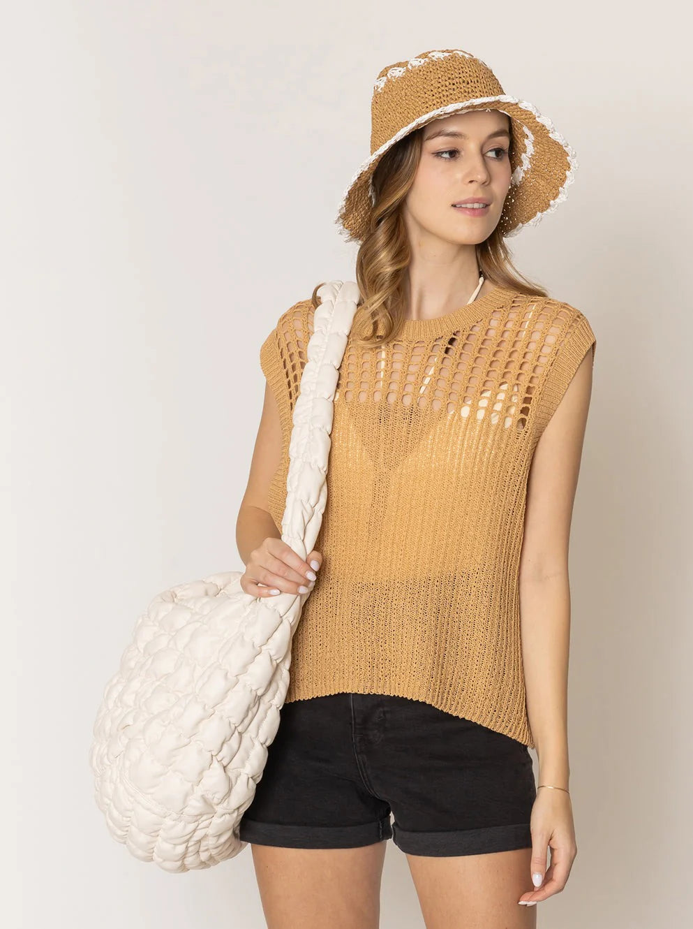 Large Glossy Ivory Quilted Bag