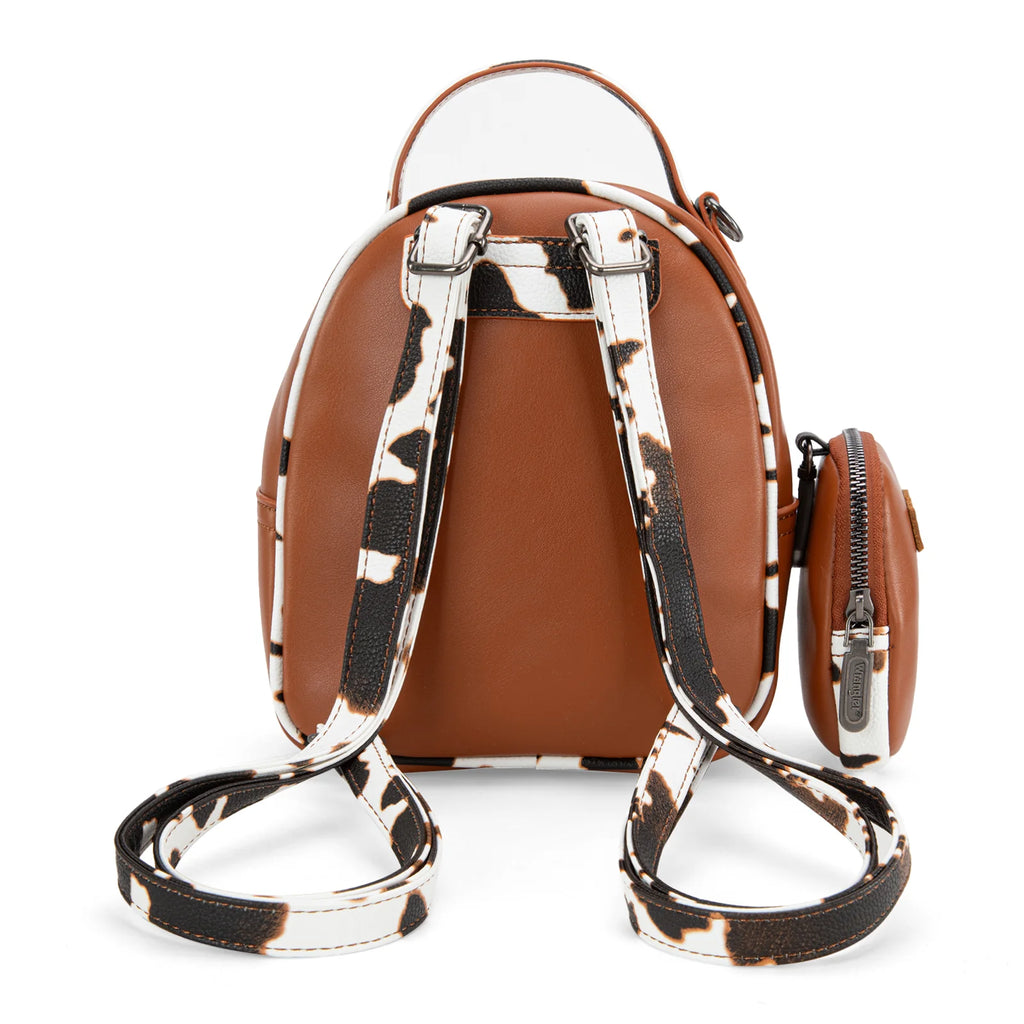 Wrangler Cow Print Trimmed Mini Backpack With Coin Pouch - Brown