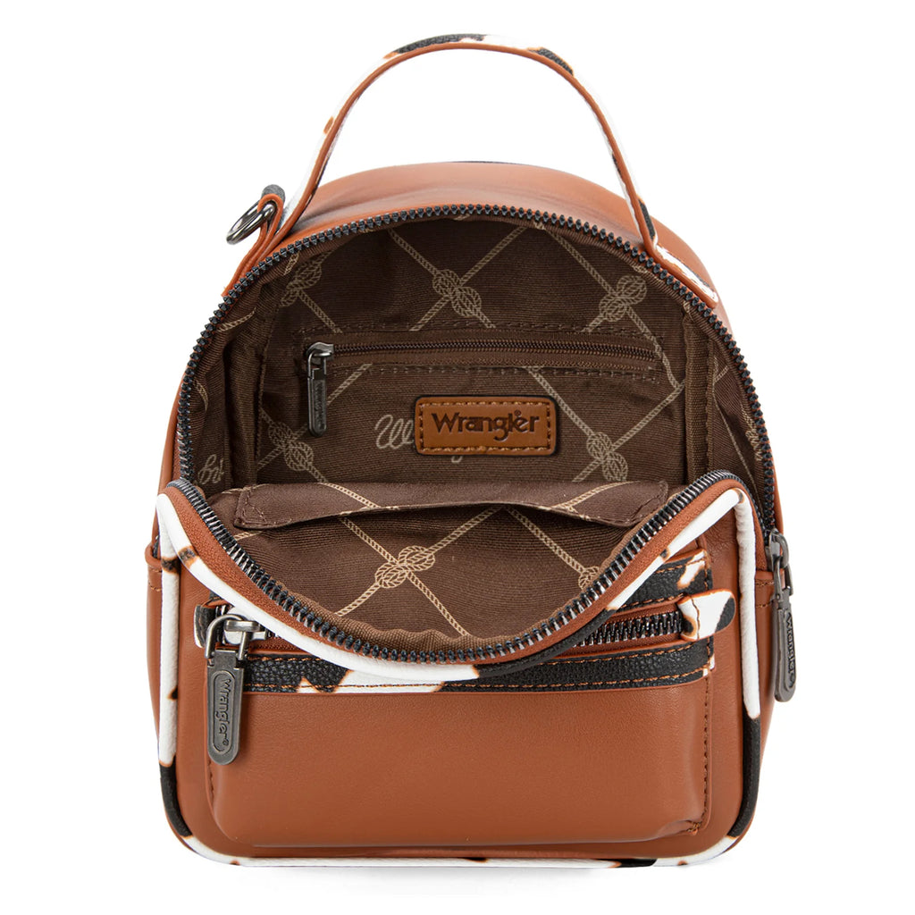 Wrangler Cow Print Trimmed Mini Backpack With Coin Pouch - Brown