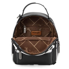 Wrangler Cow Print Trimmed Mini Backpack With Coin Pouch - Black