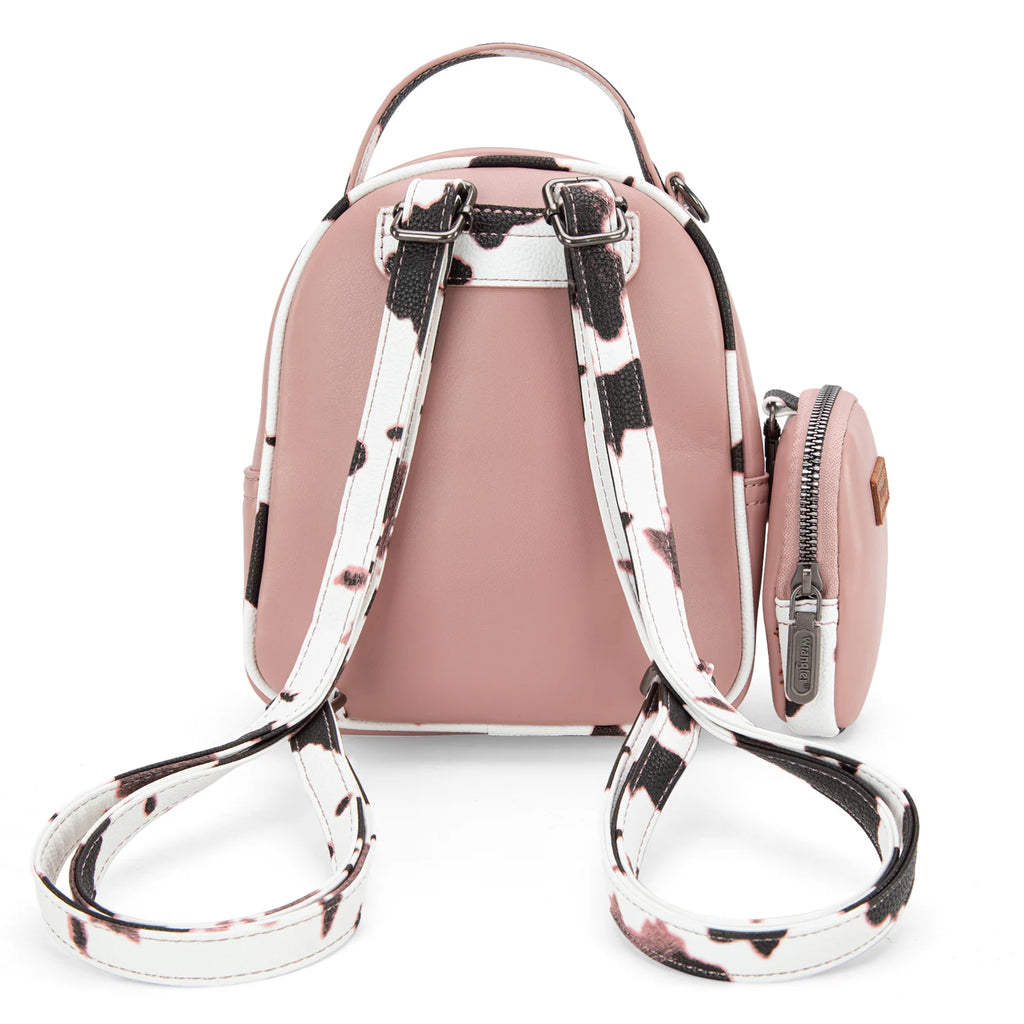 Wrangler Cow Print Trimmed Mini Backpack With Coin Pouch - Pink