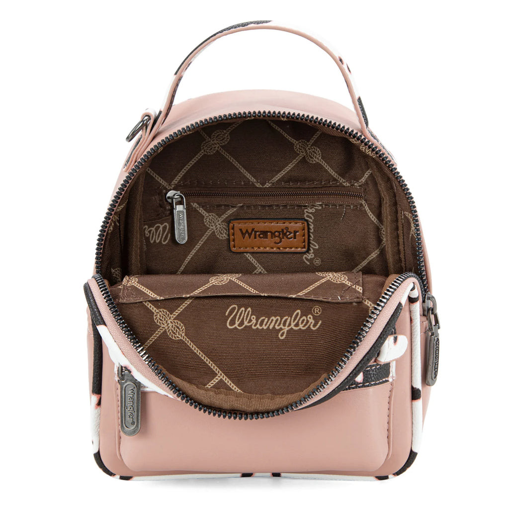 Wrangler Cow Print Trimmed Mini Backpack With Coin Pouch - Pink