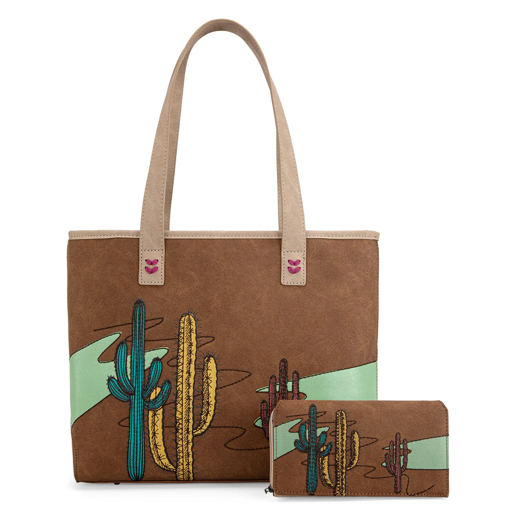 Montana West Embroidered Tote with Wallet Set