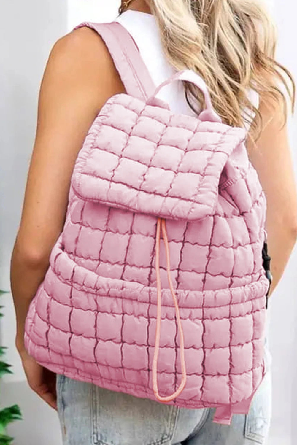 QB Backpack Pink Solid Flapped Quilted Puffer Backpack