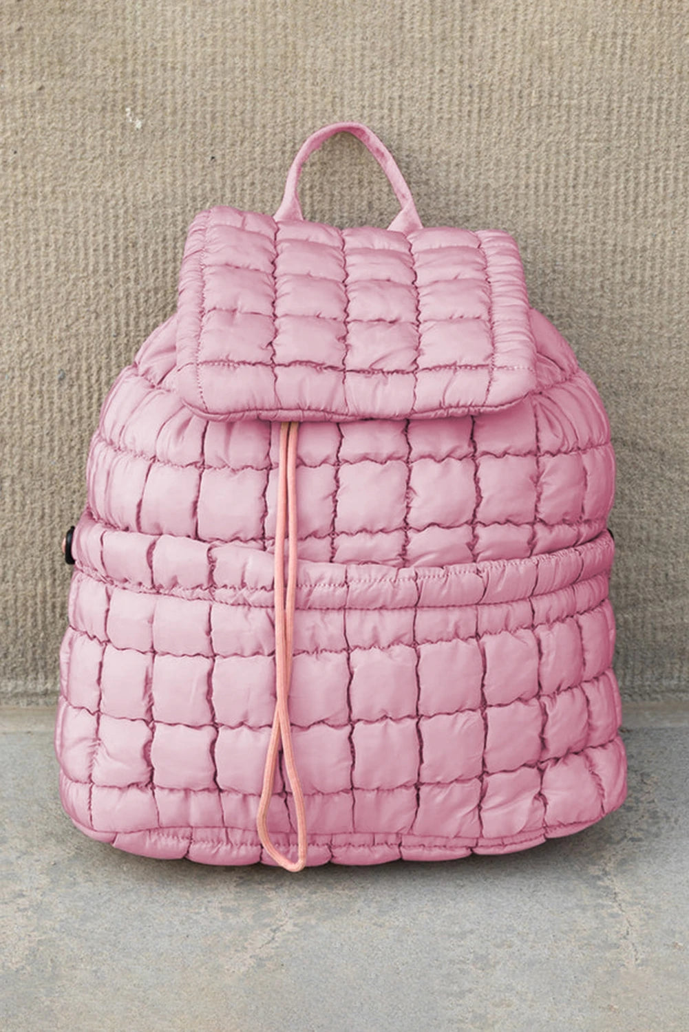 QB Backpack Pink Solid Flapped Quilted Puffer Backpack