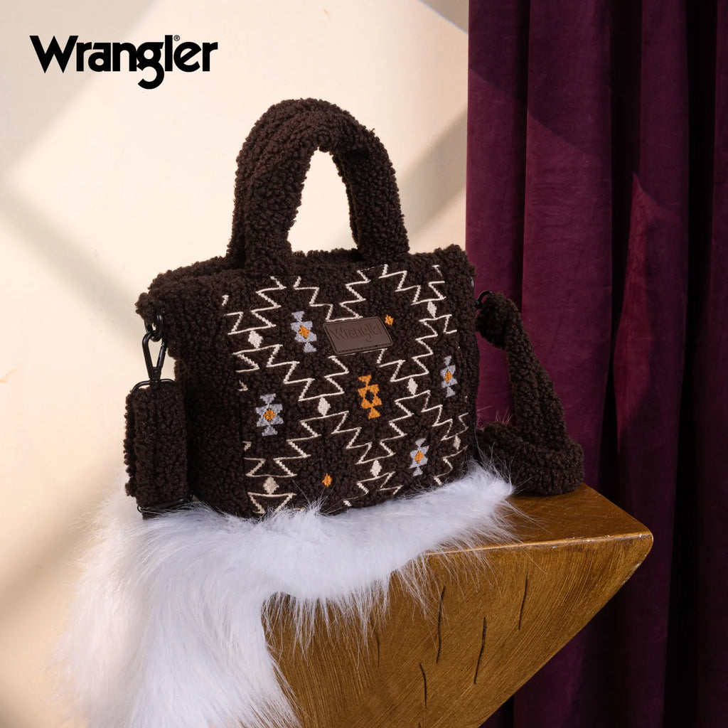 Wrangler Sherpa Aztec Sherpa Small Tote/Crossbody - Coffee