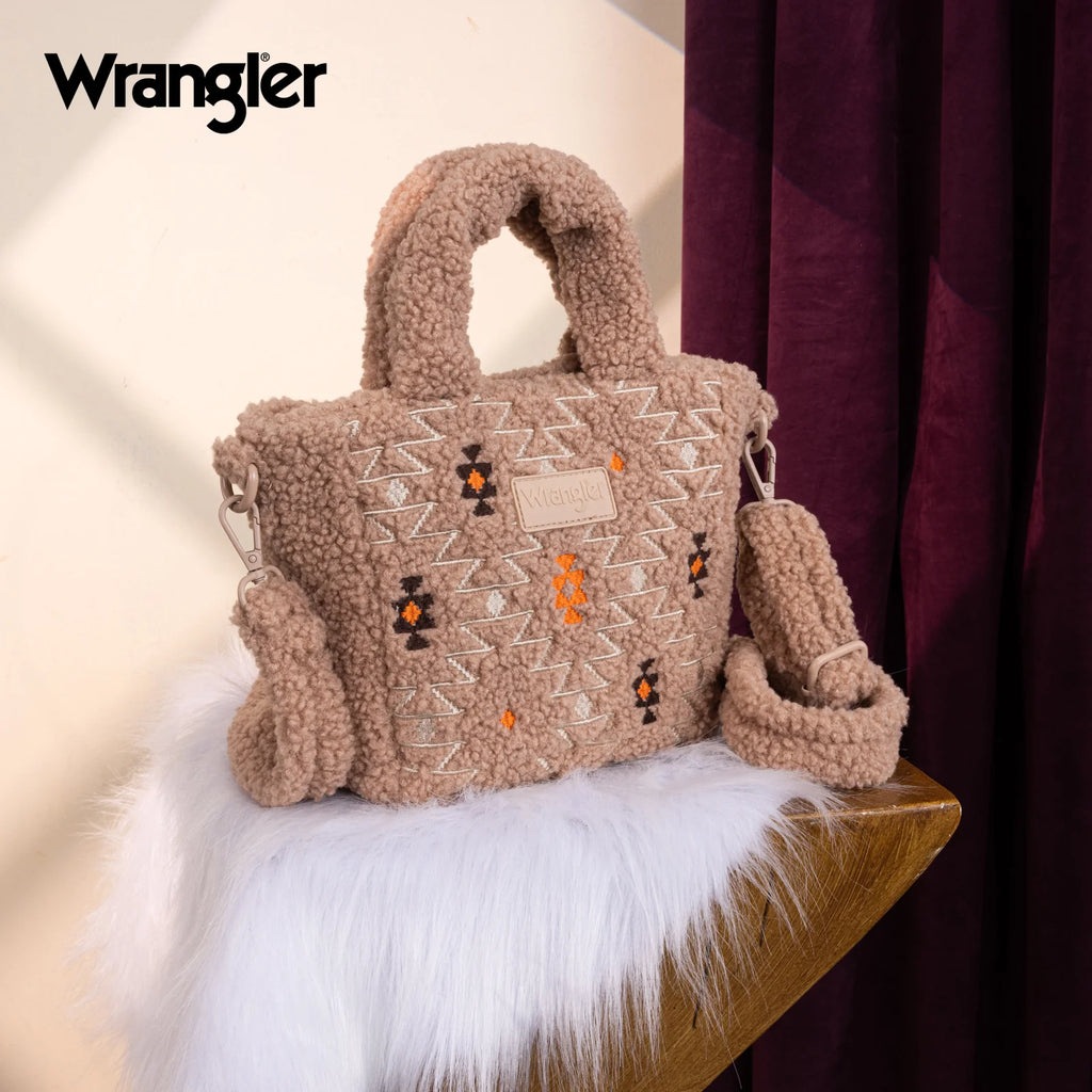 Wrangler Sherpa Aztec Sherpa Small Tote/Crossbody - Tan
