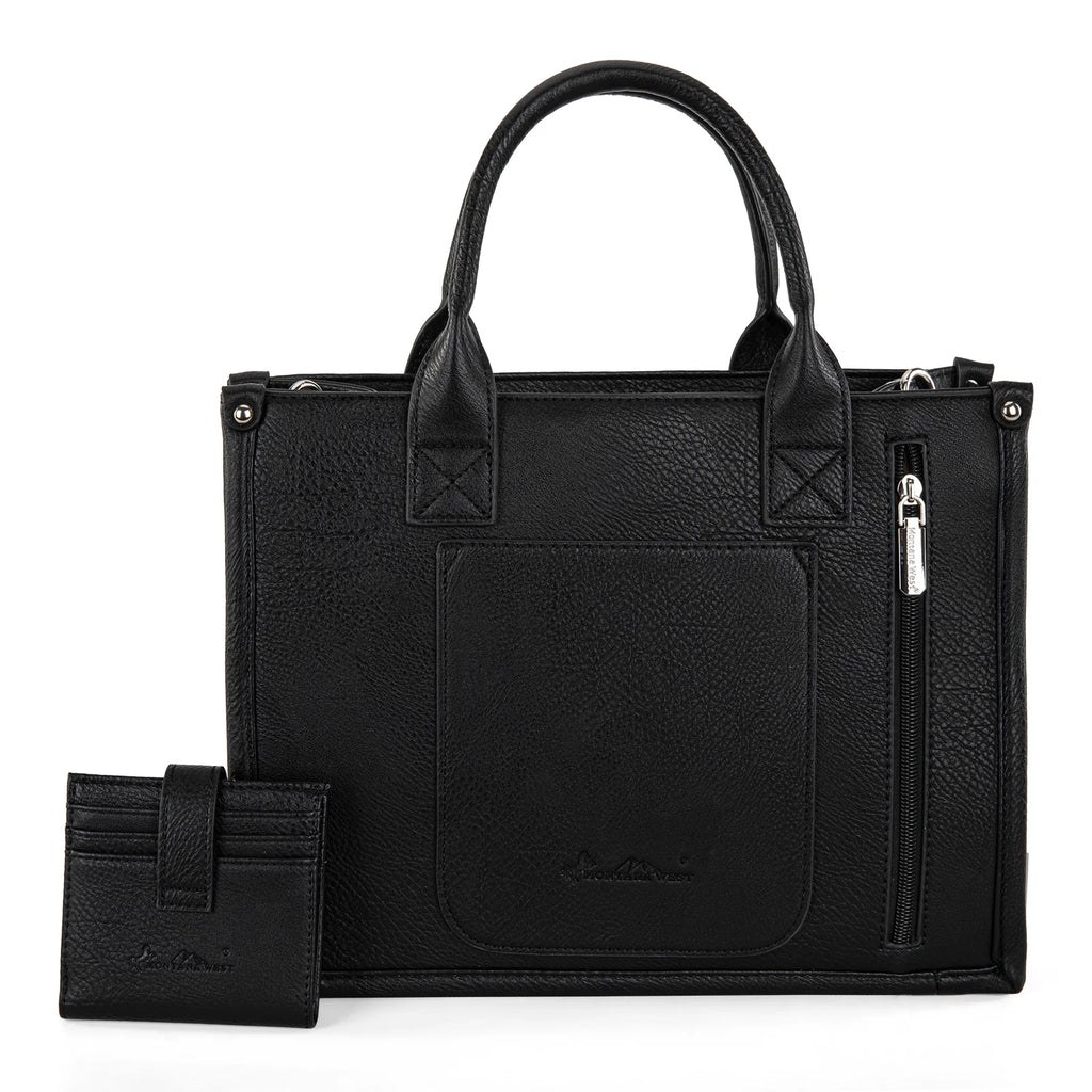 Montana West Embroidered Sugar Skull Concealed Carry Tote/Crossbody Wallet Set- Black-White