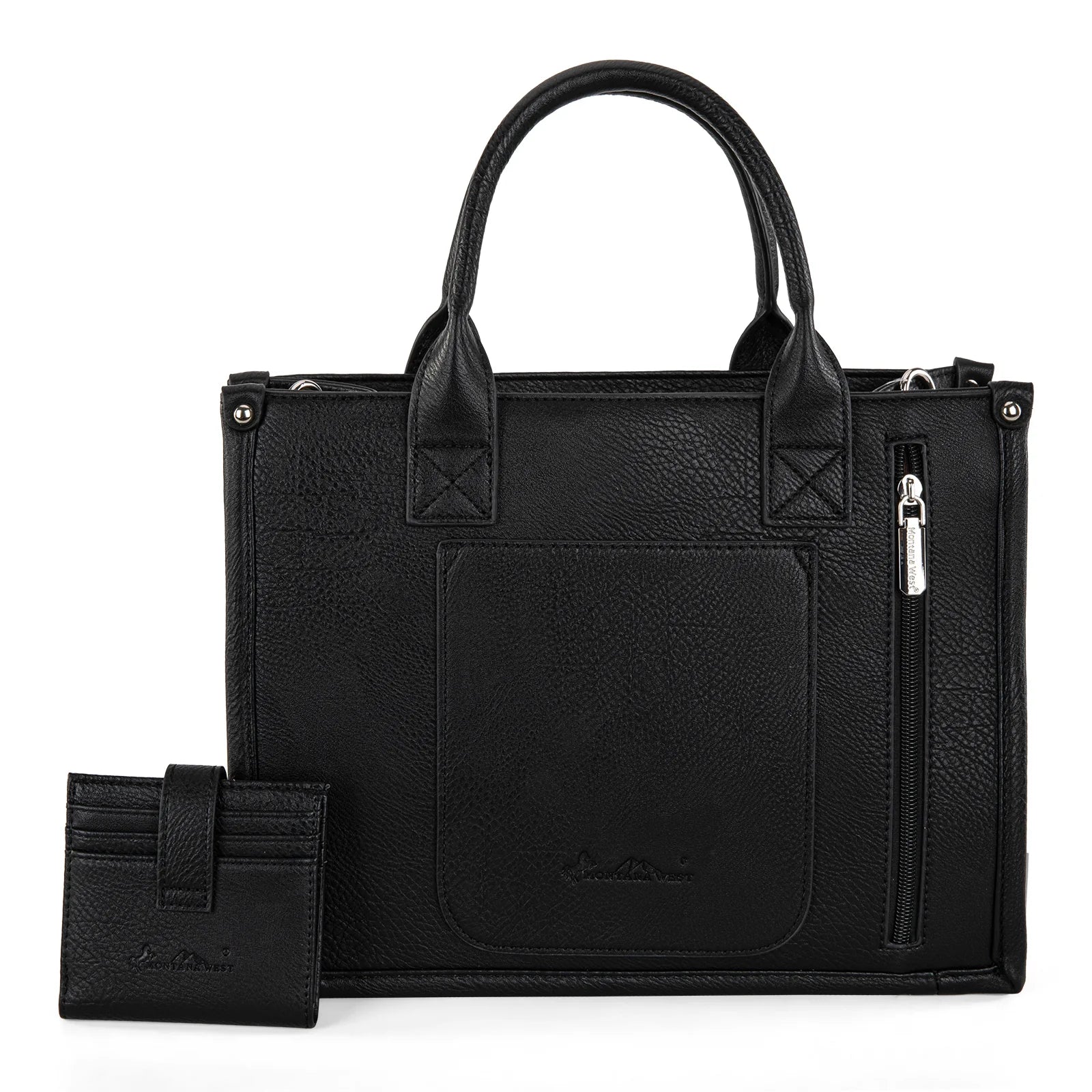 Montana West Embroidered Sugar Skull Concealed Carry Tote/Crossbody Wallet Set- Black-White