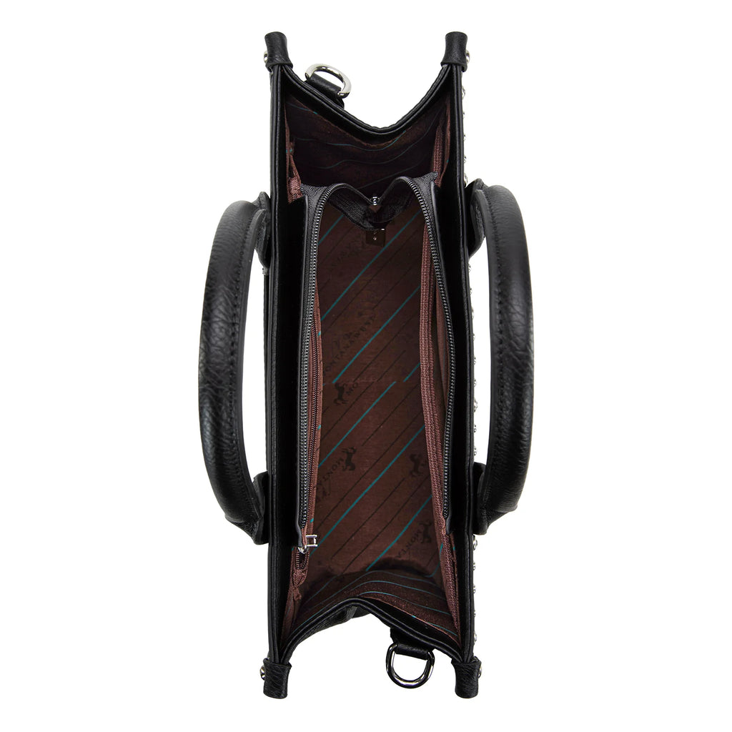 Montana West Embroidered Sugar Skull Concealed Carry Tote/Crossbody Wallet Set- Black-White